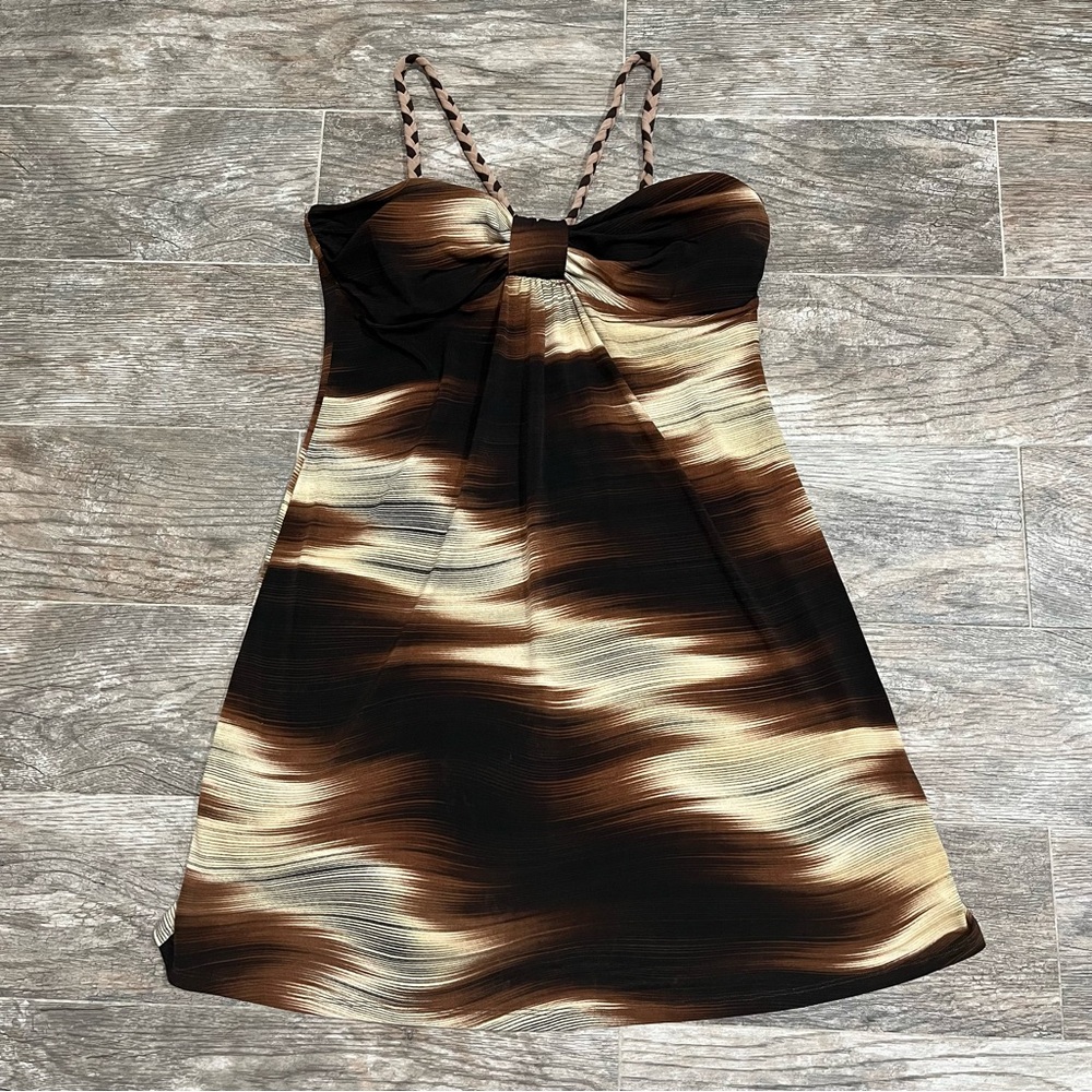 Women’s Brown Wave Print Strap Dress